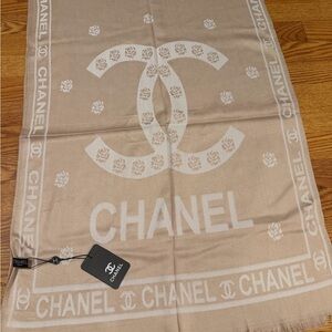 Chanel Light Tan Logo Scarf